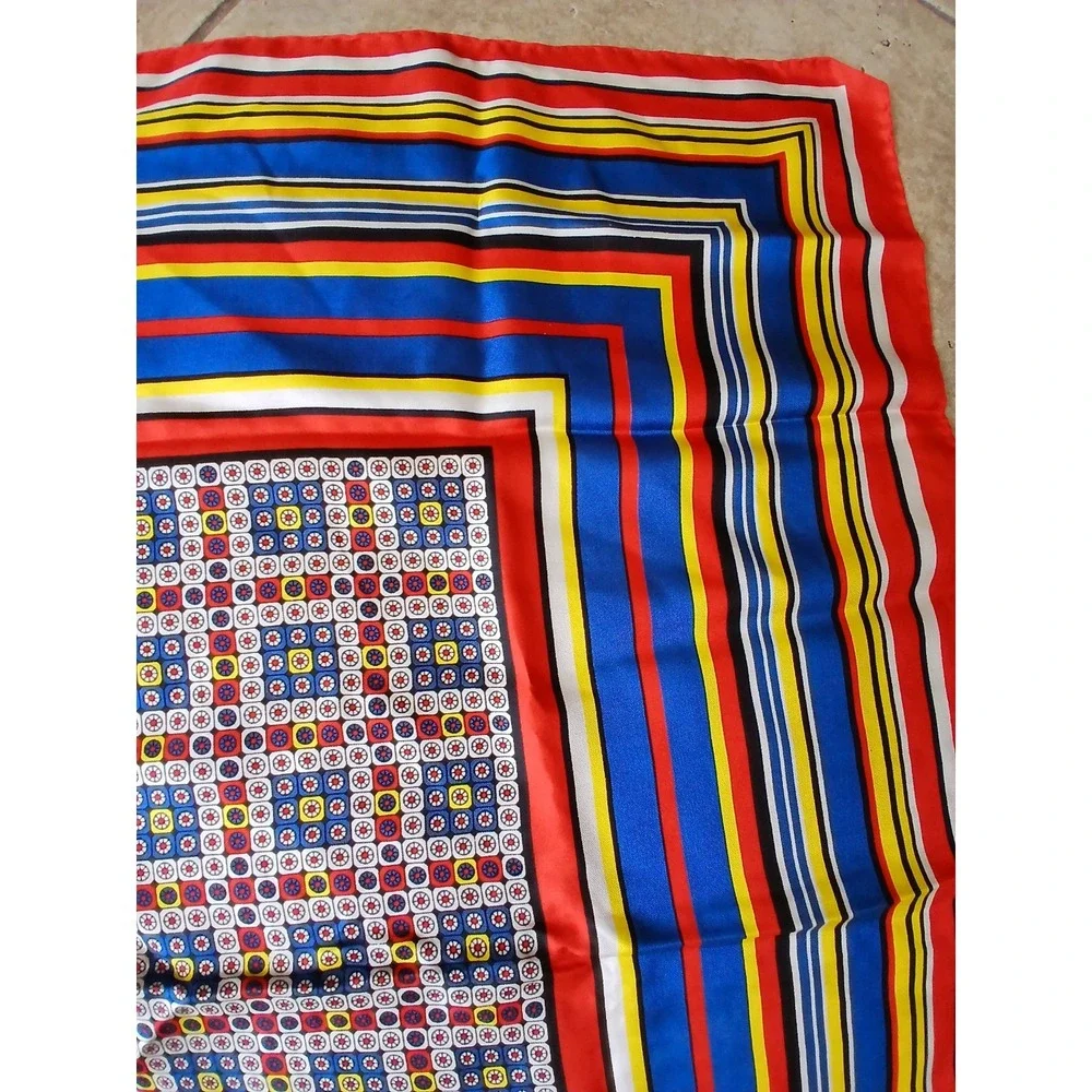 Vintage Echo Red White Blue Geometric Silk Square Scarf 22